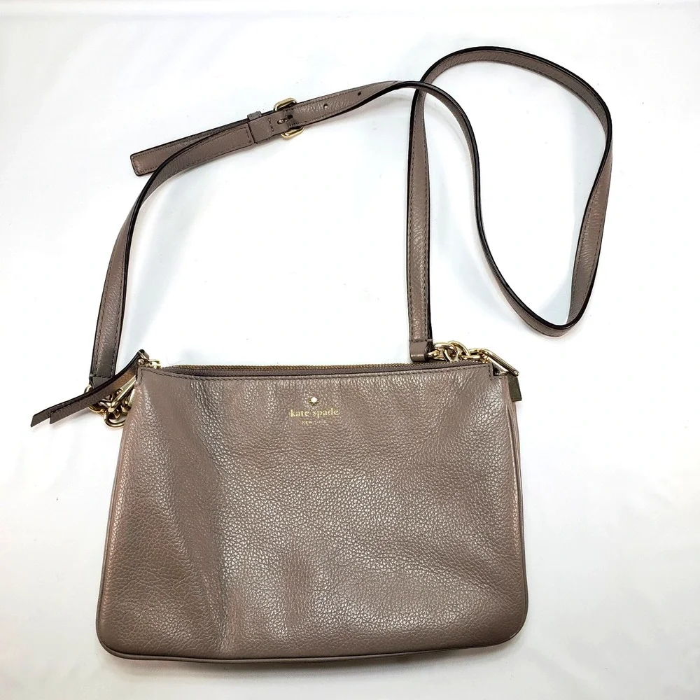 Kate Spade New York Leila Womens Leather‎ Triple Gusset Crossbody Bag Taupe Nude